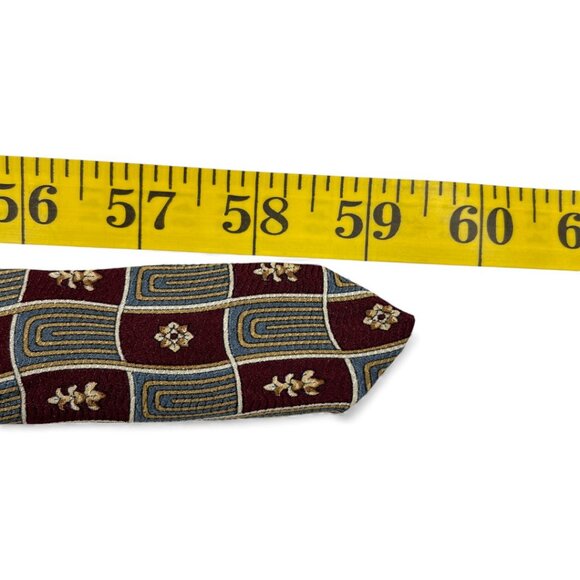 Essex Row Silk Tie Geometric Vintage Burgundy Red Blue Tan - Picture 6 of 6
